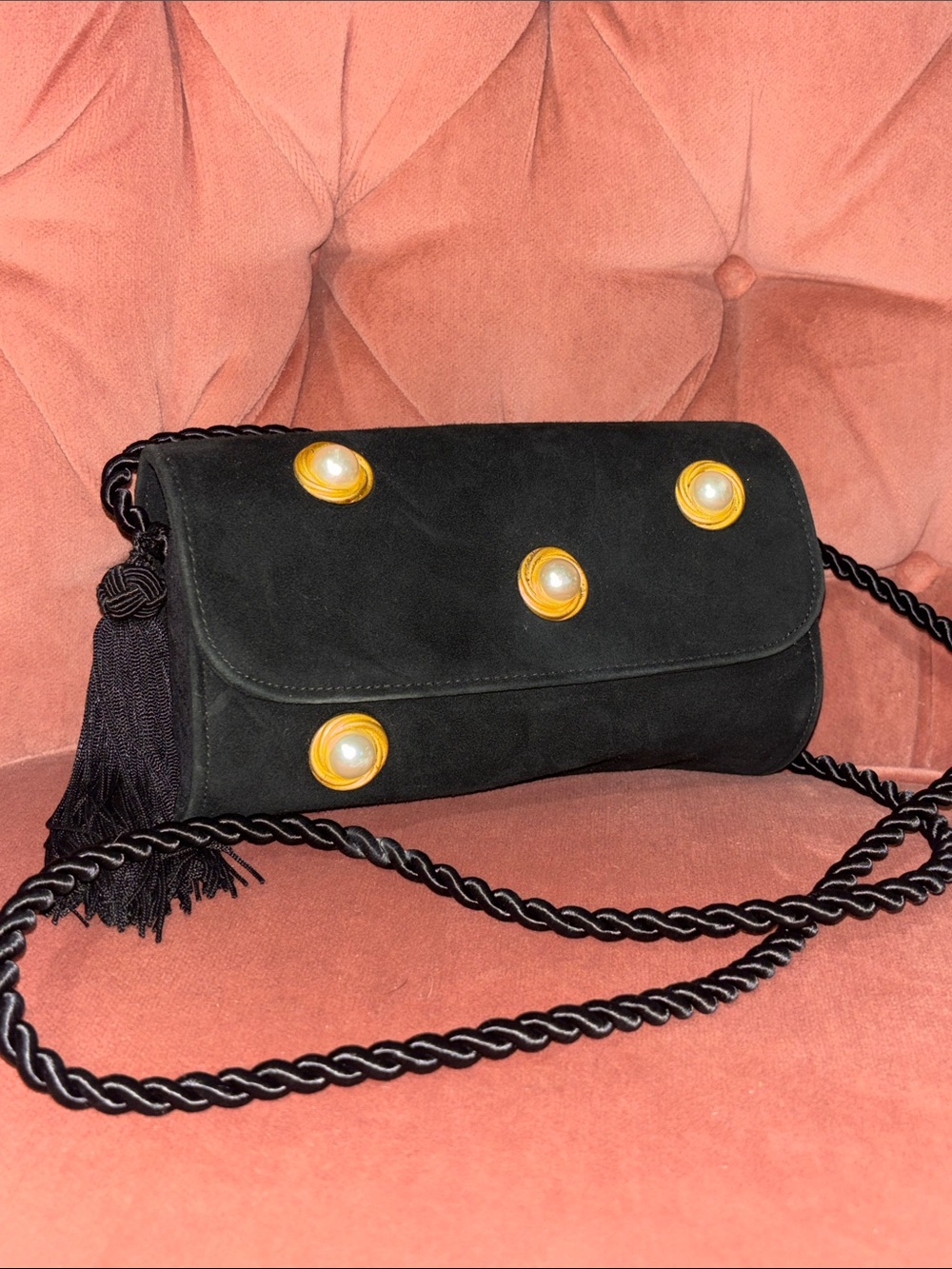 Vintage Susan Gail evening bag pearl detail small crossbody elegant timeless